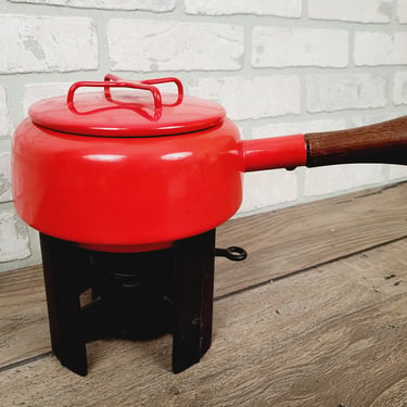 Vintage Red Dansk Designs France Fondu Pot with Stand 