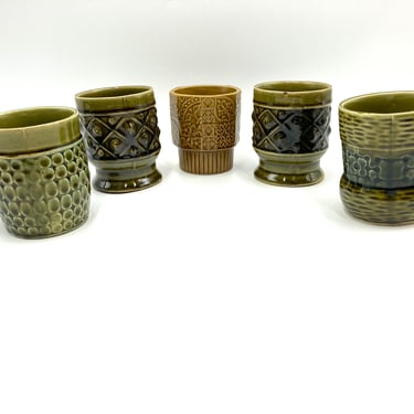 Retro 70s Japan Stoneware Mugs, Olive Avocado Green, Gold, Made in Japan, 70s 80s Coffee  Mug, Tea Cup, Textured, Footed, Ceramic 