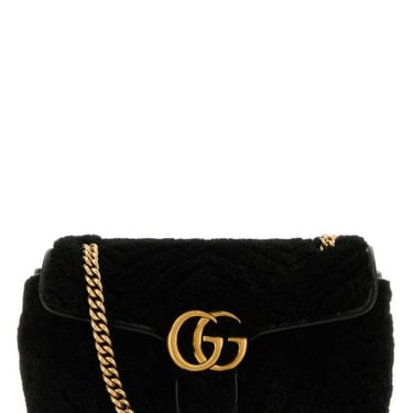 Gucci Woman Black Shearling Small Gg Marmont Shoulder Bag