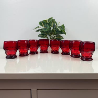 Set of 8 MCM 8oz Viking Red Glass Georgian Cocktail Glasses, Colored Vintage Glassware, Retro Barware, Christmas Dinner Glasses 