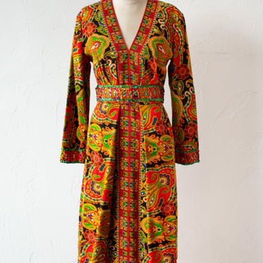 Vintage Dorothy Bullitt Psychadelic Paisley Dress with Sequin Belt Medium