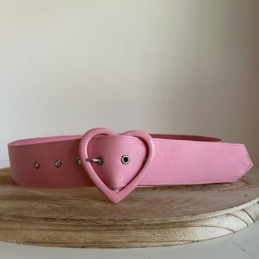 Pink Vegan Leather Canvas Lined Heart Shaped Buckle Belt - Large 