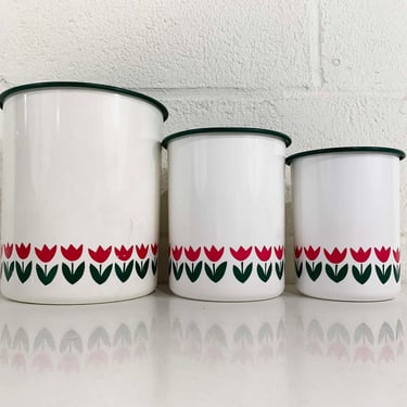 Vintage Tupperware Tulip Plastic Canisters Set of 3 Tulips Canister Lid Kitsch 1980s Mid-Century Kitchen Retro Kitschy Kawaii 