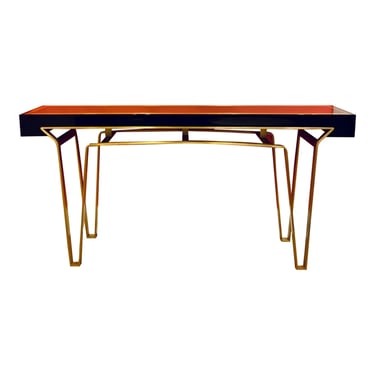 Caracole Signature Modern Black and Gold Lacquered Modernist Console Table