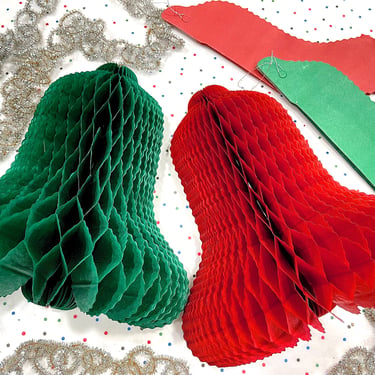 VINTAGE: 4pcs - Paper Honeycomb Tissue Bell Hangings - Christmas Decorations - Table Decor - Centerpiece 