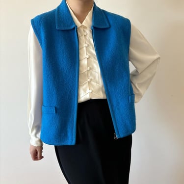 vintage vest wool vest blue boiled wool felted wool sleeveless minimalist capsule wardrobe vintage style 90s retro style size M 