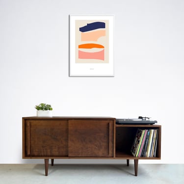 Record Player Console - Sliding Doors - Solid Cherry - Teak finish - 60