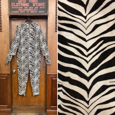 Vintage 1950’s Zebra Corduroy Halloween Rockabilly Outfit W Mittens & Tail, Zebra Print, Vintage Halloween Costume, Jumpsuit, Coveralls 