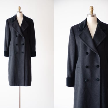 gray wool coat | 90s vintage Liz Claiborne charcoal gray black velvet dark academia style heavy wool jacket 