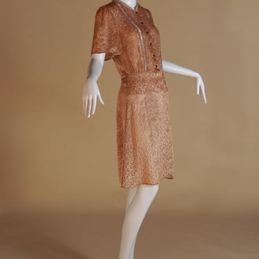 Fendi by Karl Lagerfeld gold sheer tufted silk dress with matching slip 