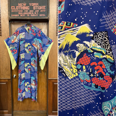 Vintage 1940’s Tropicana Label Rayon Pake Muu Batwing Hawaiian Dress, Vintage Pake Muu, 1940’s Hawaiian Dress, Tiki Dress, Batwing Sleeve 