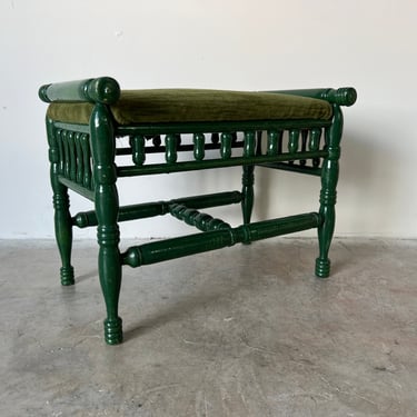 Vintage Green Painted Turned Wood Accent Stool 