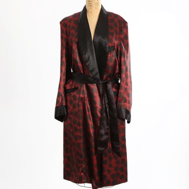 50s satin smoking robe | Vintage 1950s red satin Smoking Jacket robe 