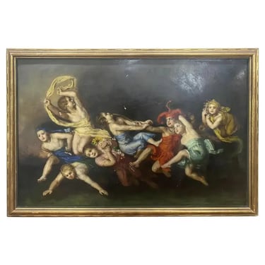 Signed Old Master Style Gilded Frame Painting of Children Playing Dated 1931