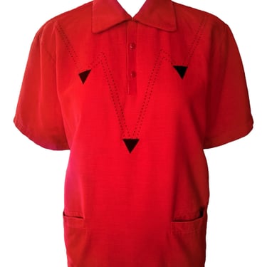 Maurice Holman 1950s Red Corduroy Unisex Short-Sleeve Shirt