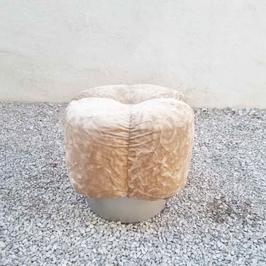 Mid Century Pouf / Beige Velvet Pouffe / Vintage Ottoman / Living Room Furniture / Stools / Italian Design Pouf / Retro Ottoman /Italy /'80s 