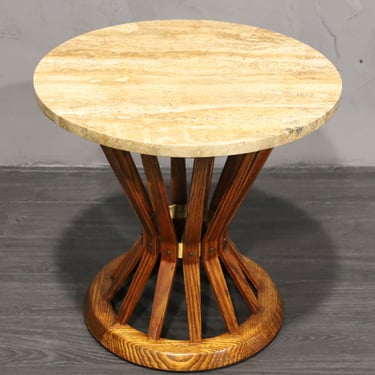 Dunbar Sheaf of Wheat Side Table in Rosewood with Travertine Top