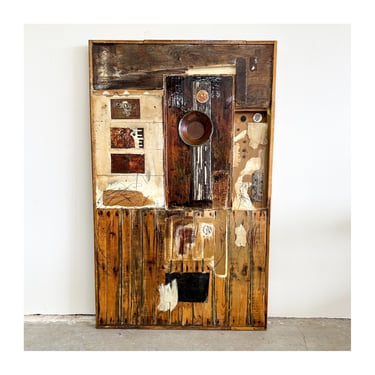 Vintage Xavier Cazares Cortez Mixed Media Abstract Painting On Wood Art Sun In My Sky Postmodern MCM Retro 
