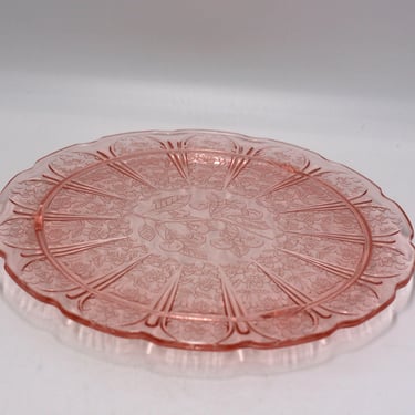 vintage Pink Depression Jeanette Glass Apple Blossom Cake Plate 