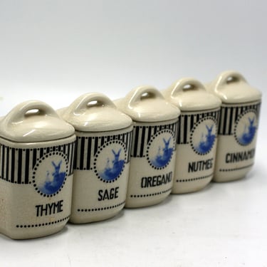 vintage Ceramic Spice jars Set of Five Square Nest 2002 