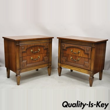 Vintage French Hollywood Regency Style 2 Drawer Nightstand Bedside Table - Pair