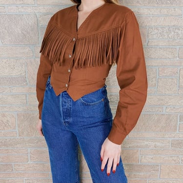 Vintage Terracotta Western Fringe Cropped Shirt 