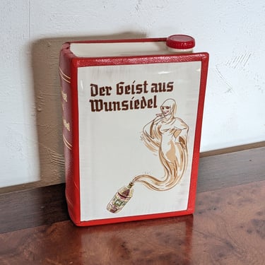 Vintage German Ceramic Leather Wrapped Book Der Geist Aus Wunsiedel Decanter Bottle 