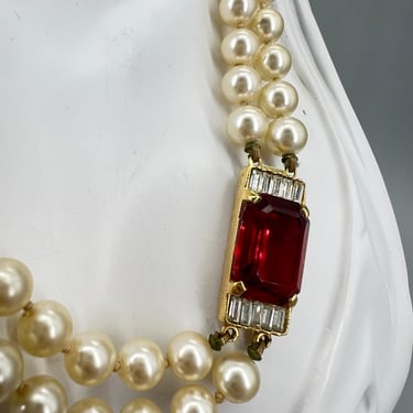 Vintage SAL Swarovski Red Art Deco Pearl Rhinestone Necklace 