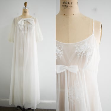 1950s/60s Sheer White Embroidered Peignoir Set 