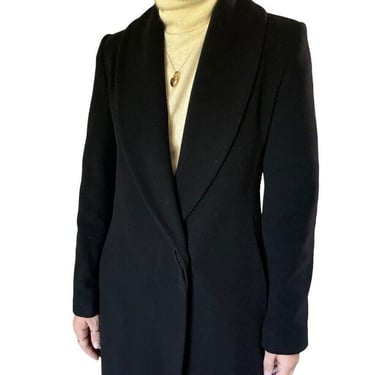 Vintage Marvin Richards Womens Black Cashmere Wool Blend Academia Trench Coat 6 