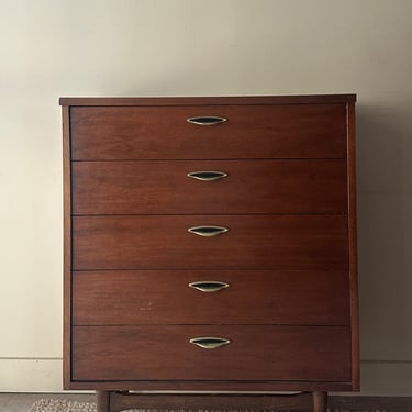 Brass handled walnut tallboy