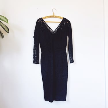 Vintage 1960s Black Lace DeTrano by Georgette Cocktail Dress 