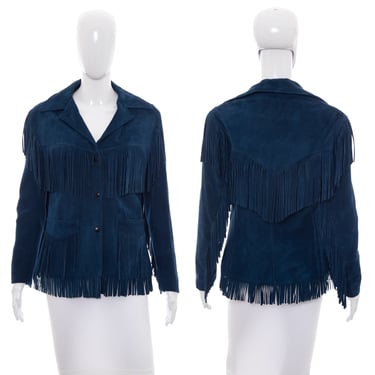 1970's Joo-Kay Blue Suede Fringe Detail Jacket Size S