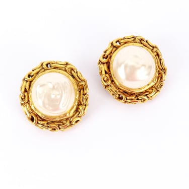 Pearl Button Chain Trim Earrings