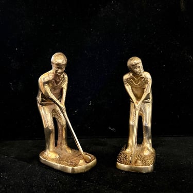 American Mid-Century Modern Pair of Polished Brass Golfer Bookends