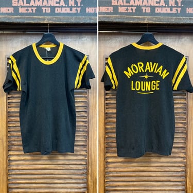 Vintage 1950’s Black x Yellow Lounge Bar Durene Jersey T-Shirt, 50’s Tee Shirt, Vintage Clothing 