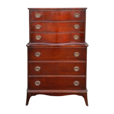 Tall Mahogany Dresser with Bowfront and 6 Drawers - Vintage White Fine Furniture Traditional Serpentine Wood Federal Duncan Phyfe Chest 