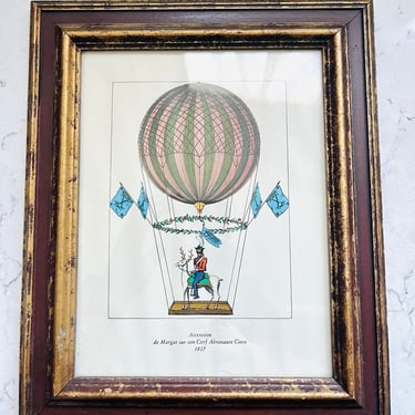 Vintage Frame of Color Print 'L'ascension de Margat sur son cerf Aeronaute Coco 1817' from 1950s by LeChalet