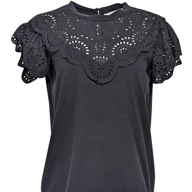 Sea NY - Black Short Sleeve w/ Eyelet Detail Top Sz S