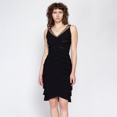 Medium 90s Adrianna Papell Black Scalloped Party Dress | Vintage Sleeveless Mini Bandage Cocktail Dress 