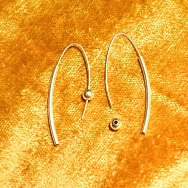 Vintage Modernist Sterling Silver Threader Earrings, Silver Bead Anchors, Minimalist 925 Earrings, 2 1/4