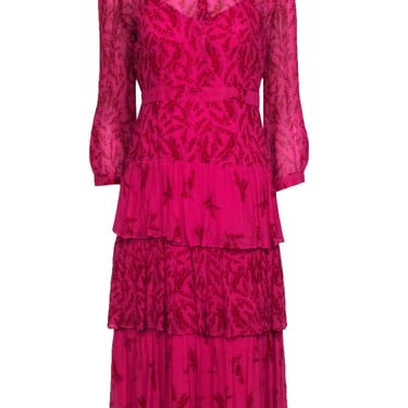 Ba&amp;sh - Hot Pink w/ red Floral Long Sleeve Maxi Dress Sz 6