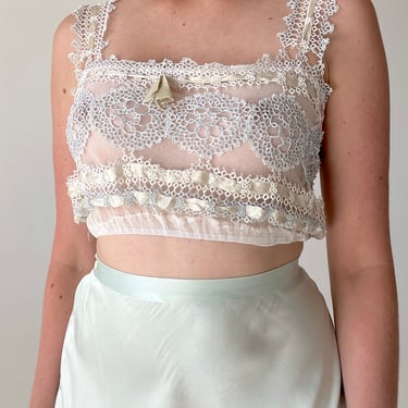 1920's White and Blue Net and Lace Bra Handmade Top