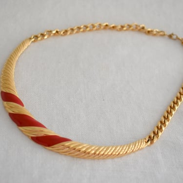 1970s Monet Red and Gold Choker Necklace 