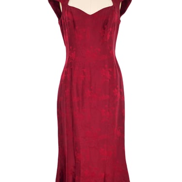 1990s John Galliano Maroon Brocade Midi Dress