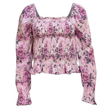 LoveShackFancy - Lavender & Purple Floral Smocked Bodice Blouse Sz M