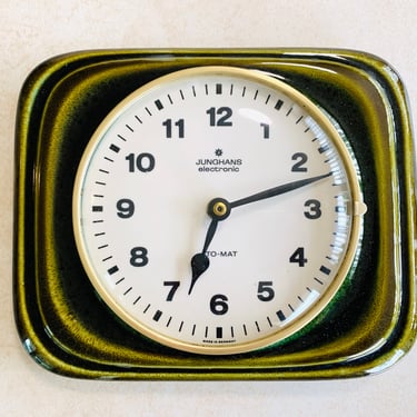 70s Junghans German Wall Kitchen Clock Ceramic Green 