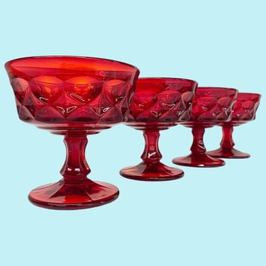 Vintage Noritake Champagne Glasses Retro 1970s Mid Century Modern + Perspective + Ruby Red Glass + Set of 4 + Bar Stemware/Sorbet Glassware 