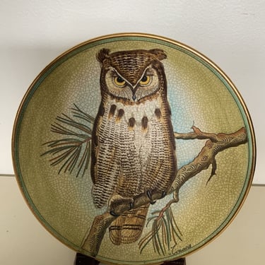 Great Horned Owl Collector Plate 1972 by Vicente Tiziano of Veneto Flair Italy, owl dog lover, dog lover gifts, Shepards gifts 