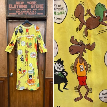 Vintage 1960’s Rocky & Bullwinkle Cartoon Print Pop Art Mod Style Dress, Vintage 1960s Dress, Rocky and Bullwinkle, Pop Art Print, Mod Dress 